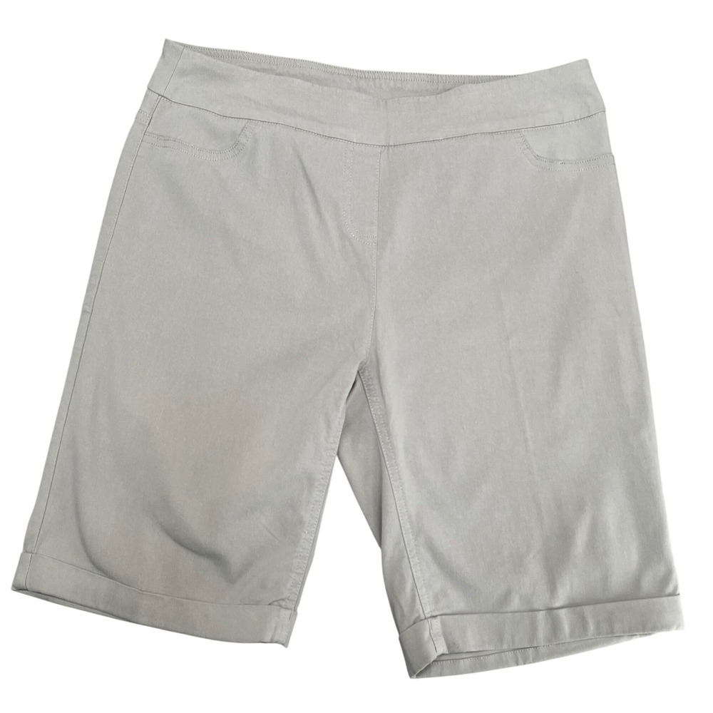 Soft Surroundings Super Stretch Bermuda Shorts Womens M Gray Pull On Cuffed